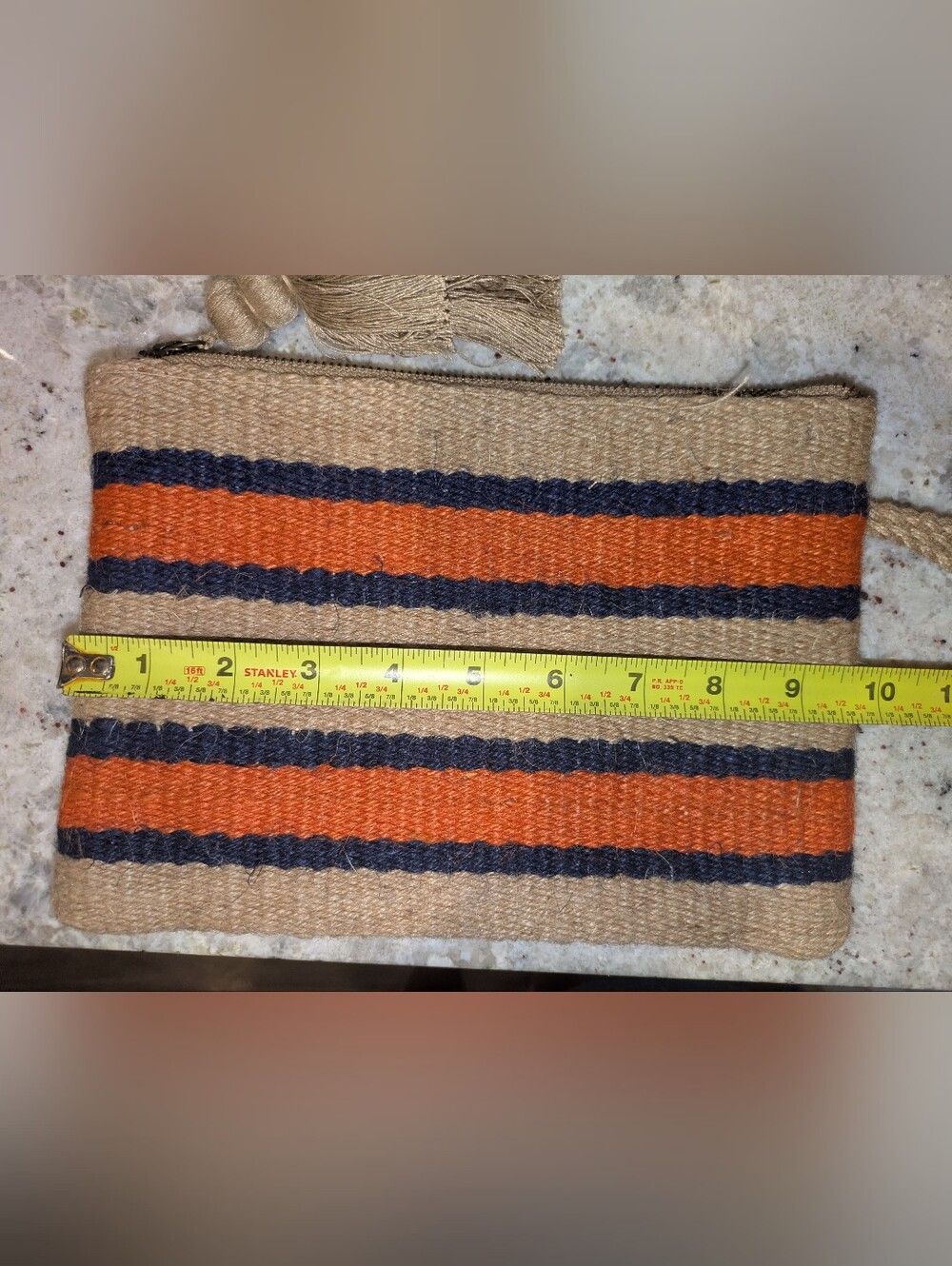 J. Jill Jute Woven Striped Wristlet Clutch Tassel Boho Navy Orange - Picture 6 of 7